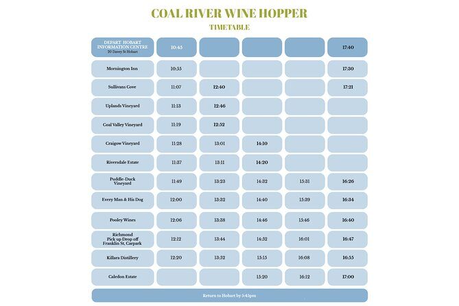 Coal River Wine Hopper - Choosing Your Day: How the Hop-On Hop-Off Schedule Works